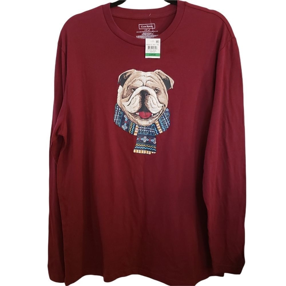 Club Room Mens Bulldog Scarf Graphic Longsleeve T-Shirt